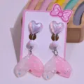 Cute children clip-on earrings with glitter heart and pink mermaid tail design for little girls. - Pink Heart Fishtail Earrings 1 Pair (With Card)