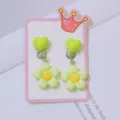 Kids cute green heart flower clip-on earrings sweet non-pierced jewelry for little girls - 1 Pair of Green Heart Clip-on Earrings (Cardboard Packaging)