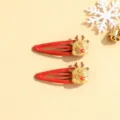 Christmas glitter reindeer hair clips for cute girls, red snap hair barrettes gifts. - Crystal Powder Reindeer Hair Clip