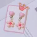 Children sweet pink heart flower clip-on earrings for girls, cute non-pierced ear jewelry. - 1 Pair of Pink Heart Clip-on Earrings (Style 2, Cardboard Packaging)