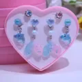Cute kids clip on earrings set mermaid tail dolphin design sweet little girls jewelry gifts - 6 Pieces Set Boxed / Blue Pink