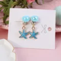 Cute kids blue starfish clip-on earrings non-pierced alloy ear clips lovely jewelry gift - Starfish