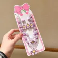 Children purple pearl necklace flower earrings cute jewelry set for little girls daily wear - 5-Piece Set / Light Purple