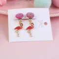 Cute flamingo clip-on earrings for kids, sparkly pink glitter design, sweet girl jewelry detail - Flamingo