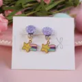 Children cute purple glitter star clip-on earrings rainbow alloy jewelry gift for girls - Cartoon Meteor