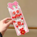 Kids Red Flower White Pearl Beaded Necklace And Bracelet Jewelry Set Display Card - Red Small Daisy Value 5-Piece Set with Card
