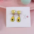 Cute kids clip-on earrings featuring yellow heart and avocado pendant for sweet girls. - Avocado