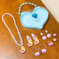 Kids cute mermaid princess jewelry set necklace bracelet hair clips gift box variant - #7 Purple Mermaid 8-Piece Set