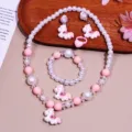 Children unicorn pearl necklace bracelet ring earrings set cute princess jewelry gift toy - Pink Pony 5-Piece Set / Clear Bag Packaging / Pink