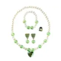 Kids pearl green heart crystal jewelry set necklace bracelet earrings ring princess accessories - Green Heart 5-Piece Set (Transparent Bag Pack)