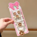 Kids beaded necklace and clip-on earrings set with cute princess flower design for girls. - Coffee Color Daisy Value 5-Piece Set with Card