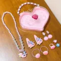 Kids pink mermaid jewelry set heart shaped bag necklace hair clips and earrings for girls - #8 Pink Mermaid 8-Piece Set