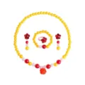 Children toy jewelry set yellow red beads necklace bracelet ring earrings for girls gift - Red Rose Flower 5-Piece Set (Transparent Bag Pack)