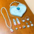 Children cute mermaid jewelry set with heart storage box necklace clips for gift. - #9 Blue Mermaid 8-Piece Set