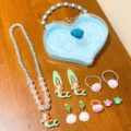 Kids mermaid princess jewelry set with heart gift box, cute necklace and hair accessories. - #11 Mermaid 8-Piece Set