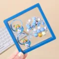 Kids hair ties and beaded bracelet set, cute cartoon princess design, lovely girls jewelry gift. - No. 11 Blue 5-Piece Set in Gift Box