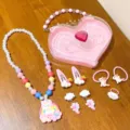 Children's cute unicorn jewelry set with heart storage box, necklace, hair clips and rings. - #3 Sleeping Unicorn 8-Piece Set