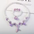 Kids pearl mermaid necklace bracelet set cute purple shell jewelry gift for girls - Purple Mermaid Tail 2-Piece