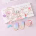 Kids jewelry set featuring gradient mermaid necklace, bracelet, and cute accessories for girls. - Mermaid Tail 8-Piece Set (Gift Box Included)