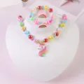 Colorful kids unicorn beaded necklace bracelet ring set for girls gift daily wear - Unicorn 3-Piece Set (Card Packaging)