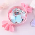 Kids princess necklace bracelet set with resin butterfly pendant in cute candy shaped box - Bow 5-Piece Set (With Box) / Light Blue