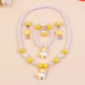 Kids pearl necklace set girls unicorn beaded jewelry accessory gift for children - Yellow Unicorn 5-Piece Set (Transparent Bag)