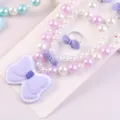 Kids cute resin bow pearl necklace bracelet set, lovely princess jewelry gift for girls. - Bow 5-Piece Set (Transparent Bag) / Purple