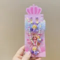 Detailed view of cute resin cartoon princess necklace and earrings set for kids wear. - Purple Angel 4-Piece Set