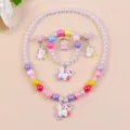 Kids pearl necklace unicorn jewelry set with bracelet earrings and ring for girls gift. - Unicorn 5-Piece Set (Transparent Bag)