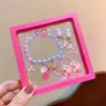 Kids mermaid beaded bracelet earrings and hair rope jewelry set cute gift for girls - Mermaid 5-Piece Set (Includes Box) / Colorful