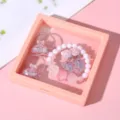 Cute children pearl cartoon bracelet set with hair ties in pink box, sweet gift for girls. - Cloud Dolphin Luminous Shell Bracelet Gift Box
