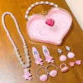 Kids pink mermaid jewelry set with heart box, cute necklace, bracelet and accessories. - #10 Mermaid 8-Piece Set