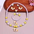 Kids cartoon unicorn jewelry set necklace bracelet earrings ring cute pearl accessories - Yellow Pony 5-Piece Set / Clear Bag Packaging / Yellow