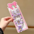Kids purple flower pearl beaded necklace bracelet ring earrings set for little girls daily wear. - Purple Daisy Value 5-Piece Set with Cardboard