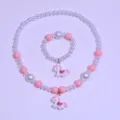 Children necklace and bracelet set cute unicorn pendant pink white pearl beads princess jewelry - Pink Pony 2-Piece Set / Clear Bag Packaging / Pink