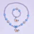Children cute blue bead necklace bracelet set with cartoon unicorn pendant for girls - Blue Pony 2-Piece Set / Clear Bag Packaging / Blue