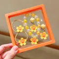 Kids cute yellow flower pearl bracelet and hair tie set lovely girls jewelry accessory SKU - Yellow Five-Petal Flower 5-Piece Set in Gift Box