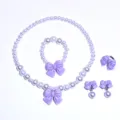 Kids pearl necklace bracelet ring earrings set sweet purple bow girls fashion jewelry gift - 5-Piece Set (Transparent Bag) / Purple