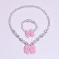 Kids pearl necklace and bracelet set with sweet pink bow for little girls fashion jewelry - 2-Piece Set (Transparent Bag) / Pink