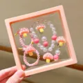 Kids pink mushroom pearl bracelet and hair tie set, cute princess style kids girls accessories - Cute Mushroom 5-Piece Set Gift Box