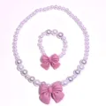 Children faux pearl necklace and bracelet set with cute pink bow for sweet girls dress up - 2-Piece Set (Transparent Bag) / Korean Pink