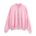 Veste bomber rose pour femme casual manches longues zippée vêtement mode printemps top - S / Hauts / Rose