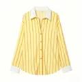 Chemise rayée jaune avec un col à revers blanc contrasté et des poignets assortis. - XS / Jaune