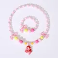 Kids princess beaded necklace bracelet set cute pink acrylic beads jewelry for girls - Rose Pink Princess Necklace 2-Piece Set