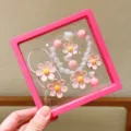 Kids pink flower pearl beaded bracelet hair tie set cute princess jewelry gift pack - Pink Daisy 5-Piece Set Gift Box