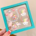 Cute children unicorn bracelet hair tie set detail, lovely pink cartoon jewelry accessories. - 14# Unicorn 5-Piece Set (Includes Box)