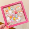 Children cartoon unicorn jewelry set colorful beaded bracelet cute rainbow hair ties kids gift - 12# Unicorn 5-Piece Set (Includes Box)