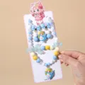 Kids princess beaded necklace bracelet clip-on earrings jewelry set cute cartoon pendant gift - #2 Princess 5-Piece Set (Includes Header Card Packaging)