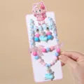 Kids Beaded Necklace Bracelet Earrings Set Princess Style Blue Pink Jewelry for Girls - 3# Princess 5-Piece Set (Including Cardboard Packaging)