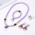 Kids Halloween purple beaded jewelry set with cute ghost necklace bracelet earrings ring - #14 White Ghost 5-Piece Set (in Clear Bag)